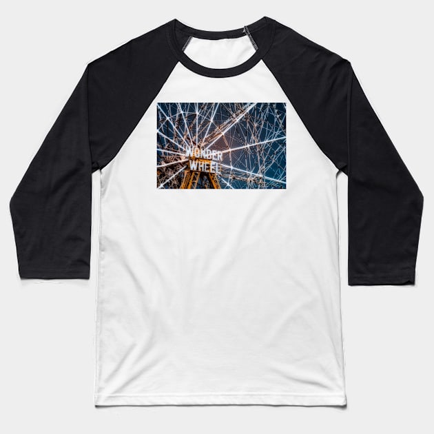 Coney Island Wonder Wheel Infrared Color Baseball T-Shirt by jforno